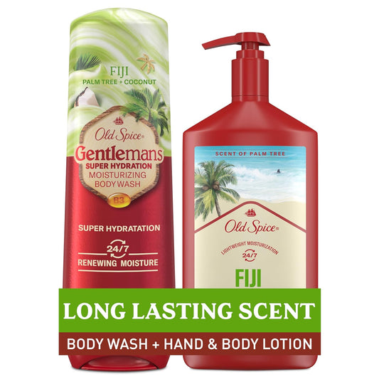Old Spice Body Wash + Hand & Body Lotion Bundle Pack, 24/7 Moisturizing Freshness, For All Skin Types, Fiji with Palm Tree + Coconut Lasting Scent, 16 oz & 20 oz (Pack of 2)