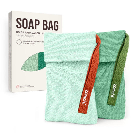 ZOMCHI 2 Pieces Soap Bags for Soap Bars with Different Roughness, Exfoliating Soap Saver Bags, Soap Pouch for Body Wash (Blue)