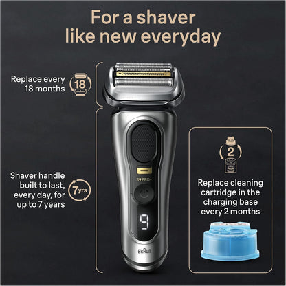 Braun Series 9 PRO+ Electric Razor for Men, 5 Pro Shave Elements & Precision Long Hair Trimmer, 6in1 SmartCare Center, Wet & Dry Electric Razor for Smooth Skin with 60min Battery Runtime, 9567cc